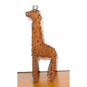 African Seed Bead Wire Giraffe Decorative Sculpture Browns Beadwork 7"